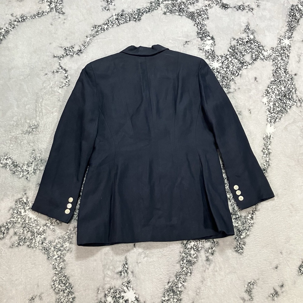 Vtg Ann Taylor Double Breasted Blazer Womens Size 10P Navy Linen Blend Nautical - Picture 5 of 10